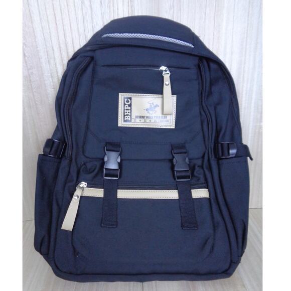 Beverly Hills Polo Club BHPC Backpack Black & Tan Cushioned‎ Straps - Picture 1 of 8
